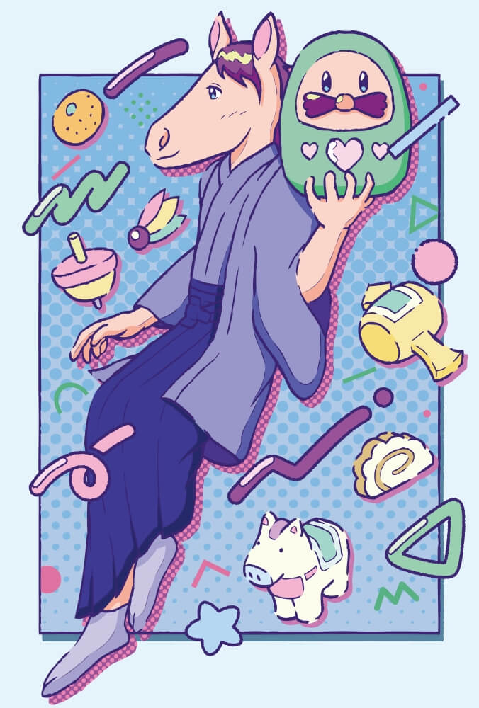 2026年の午年の馬とニューレトロ・シティポップ風年賀状